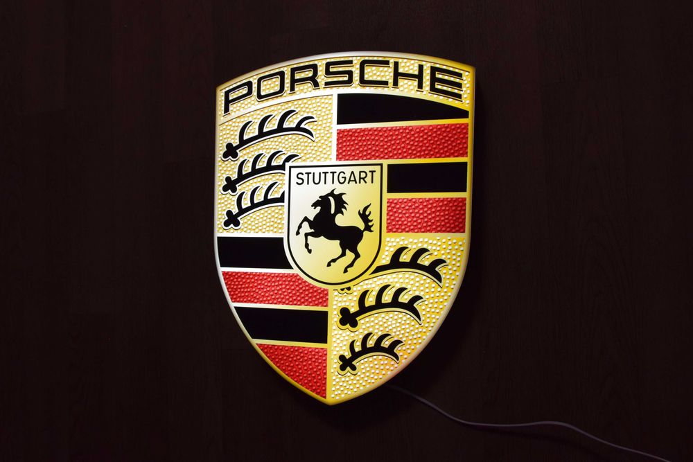 Podświetlane logo PORSCHE, Reklama, Neon, Plafon, Baner LED, Prezent