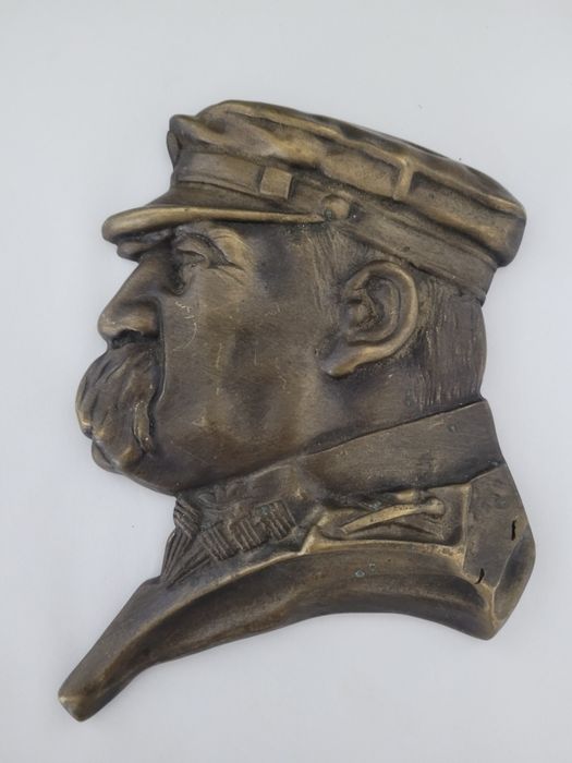 Plakietka, popiersie, odlew, Piłsudski, mosiądz