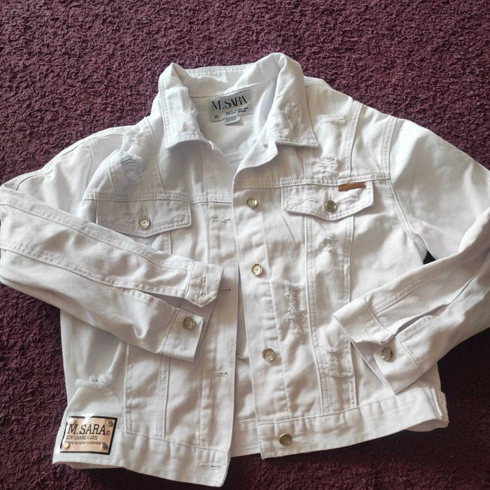 Biała kurtka katana jeansowa jeans xl m.sara przetarcia