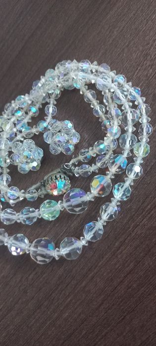 Naszyjnik i klipsy czeskie kryształki vintage