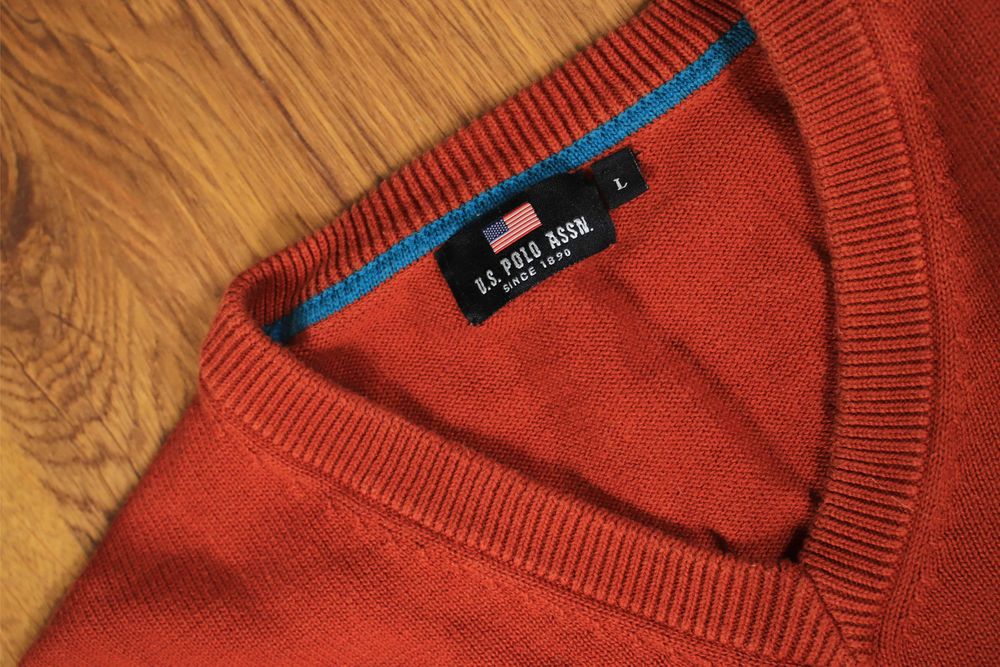 Sweter US Polo Assn r. L dekolt V bawełniane męski