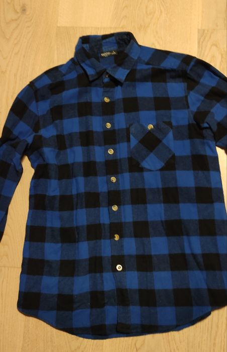 Męska koszula w kratę granatowa M