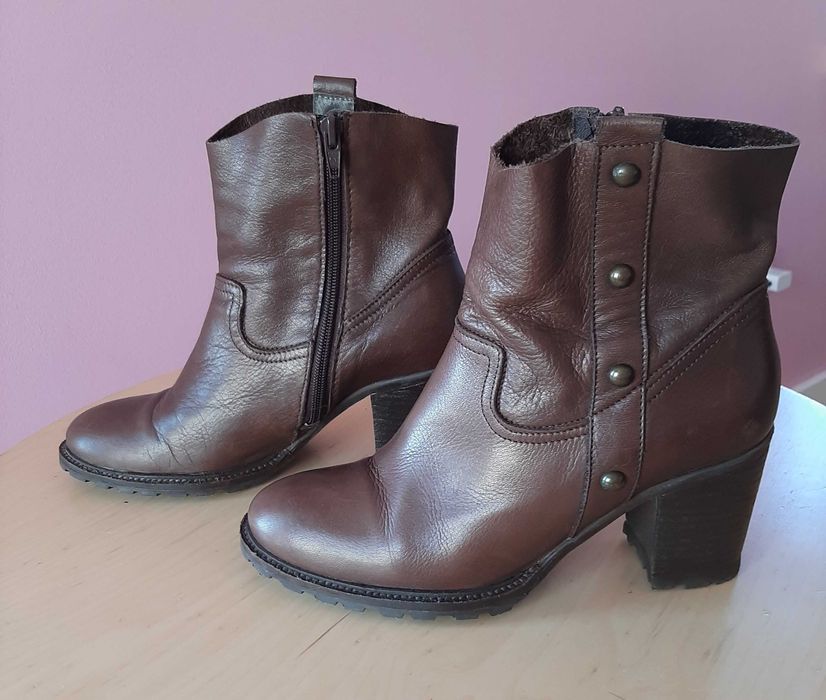 Botins Pele Castanho 37 Foreva