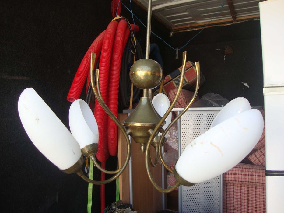 Candeeiro de tecto em latão, usado, com 5 suportes de lampada, M.Bom