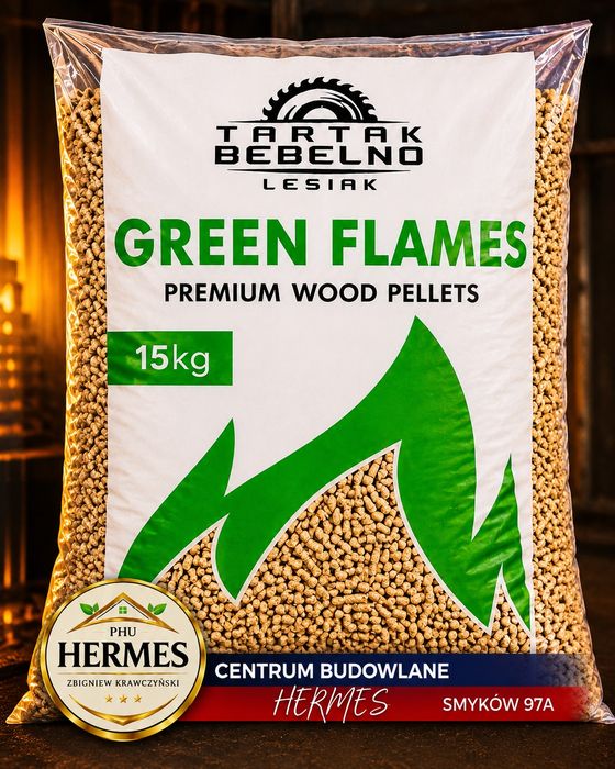 Pellet sosnowy GREEN FLAMES Bebelno A1 6mm (Olczyk, Dankros let's, Gold) Hermes Smyków