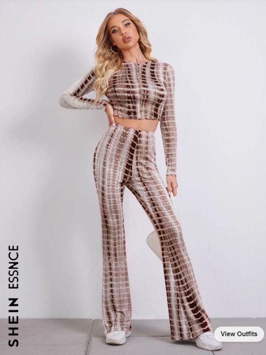 SHEIN M efektowny dzianinowy komplet top szerokie spodnie dzwony flare