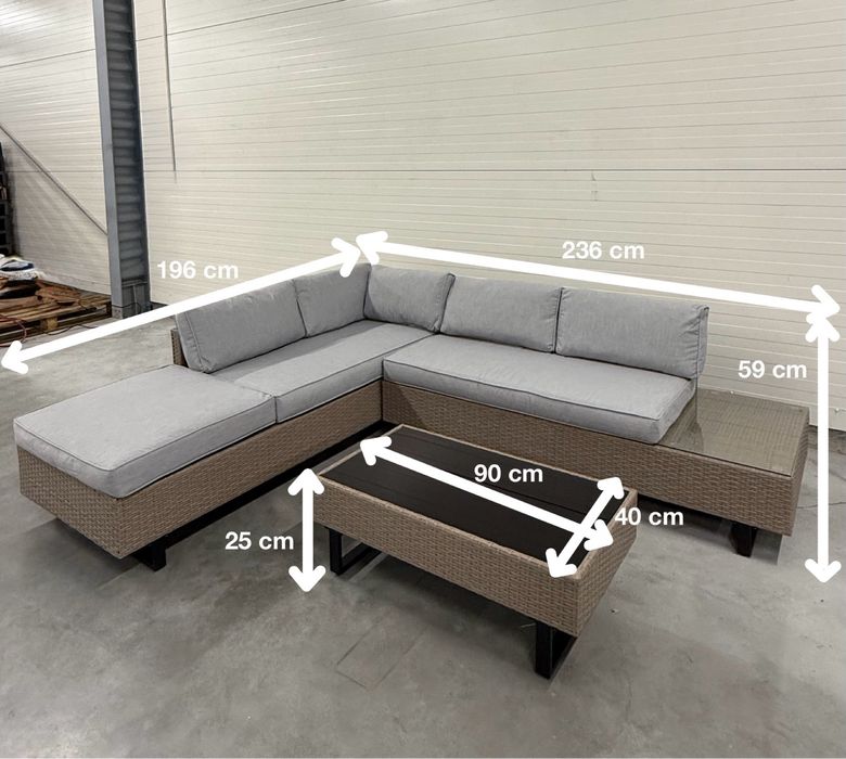 Nowy Narożnik ogrodowy ze stolikiem z technorattanu