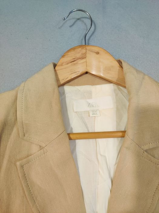 Beżowa marynarka lniana linen len klasyczna Zara