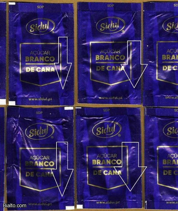 Pacotes de Açúcar - Série Sidul. Com Ecoponto Azul e sem o símbolo