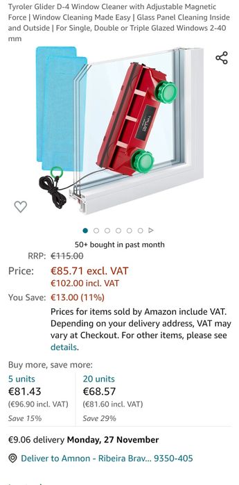 Limpador de janelas Tyroler Glider D-4 com força magnética ajustável