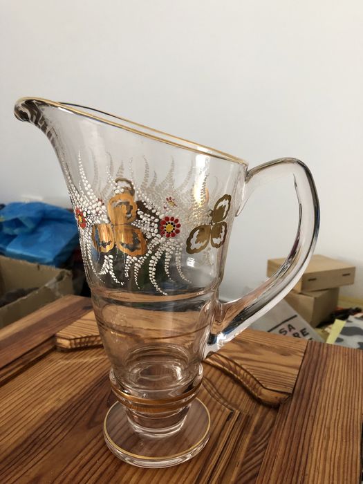 NOVISSÍMO PREÇO jarro e 3 copos pintados à mão vintage