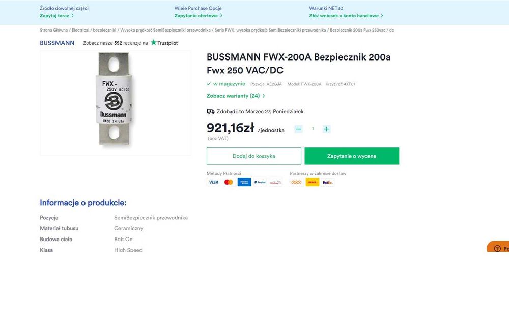 Bezpieczniki BUSSMANN FWX-200A 250vac / dc