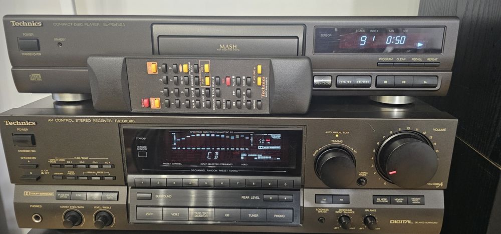 Unikatowy amplituner Technics SA-GX303 wraz z pilotem i przetwornica.