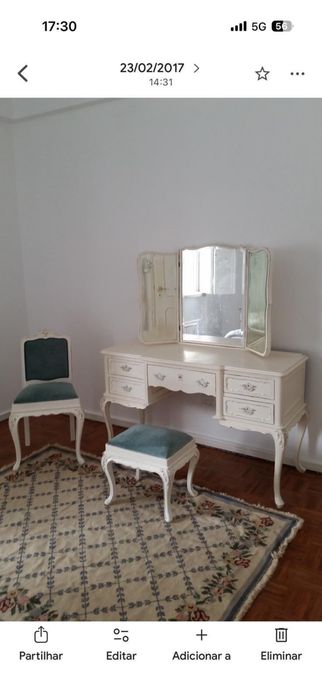 Conjunto tocador, espelho, cadeira e banqueta