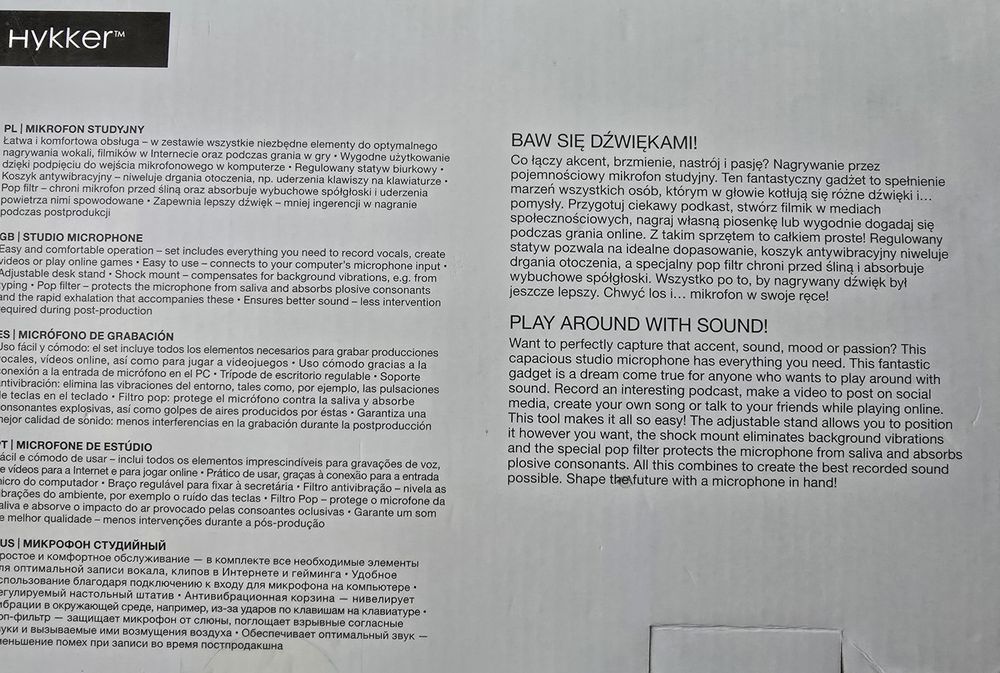 Nowy Mikrofon studyjny  i statyw Hykker