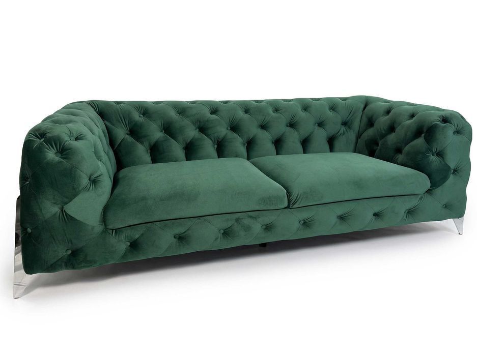 Sofa pikowana Chesterfield KALIFORNIA 3 tk. butelkowa zieleń
