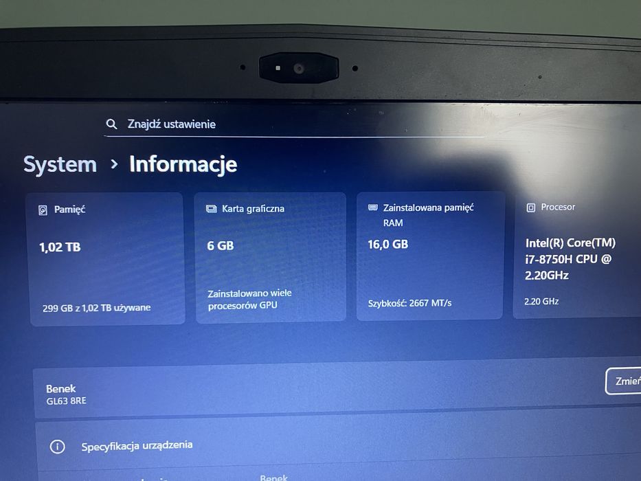 Laptop MSI GL63 8RE Nvidia GTX 1060 14GB