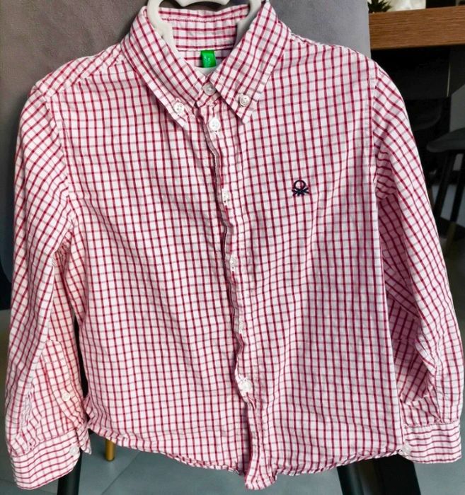 Koszula chłopięca z długim rękawem w kratkę biało czerwona