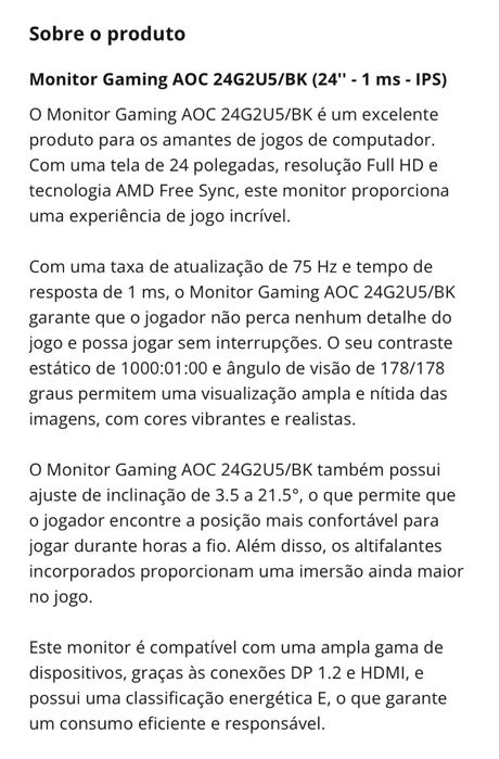 Monitor gaming Aoc 24’’ 1ms