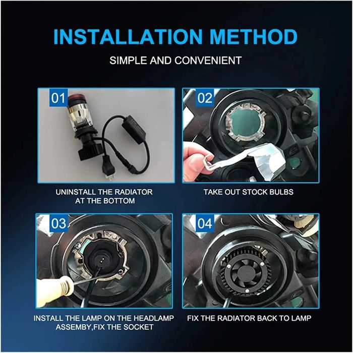 Міні лінзи Y7D H4 Bi LED світлодіодні лампи ближній дальний комплект