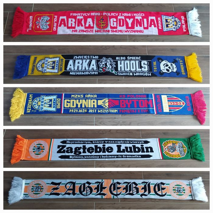 5 szalików Arka Gdynia Polonia Bytom  Zagłębie Lubin  Odra Opole