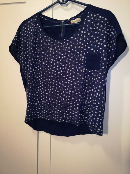 Pull & Bear granatowa bluzka motyle 36/S