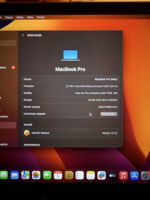 Macbook pro 13” 20217 r 256gb