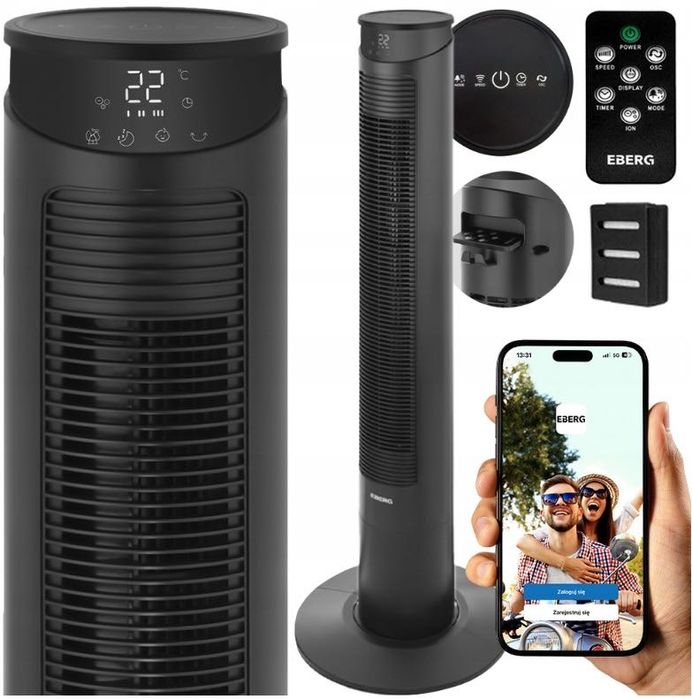 wentylator kolumnowy cichy eberg fyn stojący wiatrak xxl+wifi+aroma