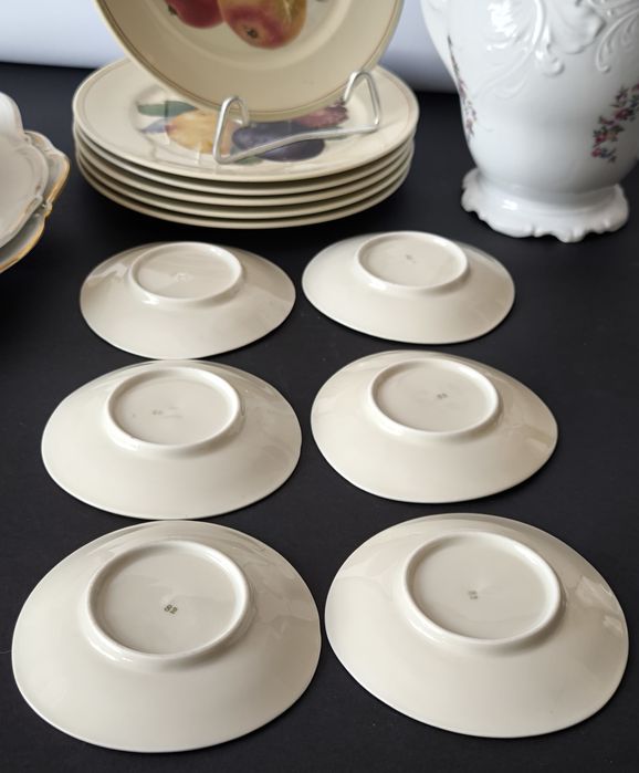 Konfiturówki piękna stara porcelana 1+6 ekri