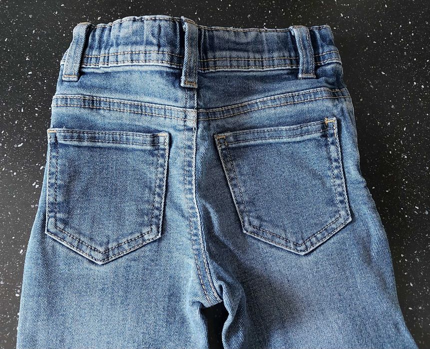 DENIM CO. Spodnie jeansowe rurki przecierane granatowe roz. 92