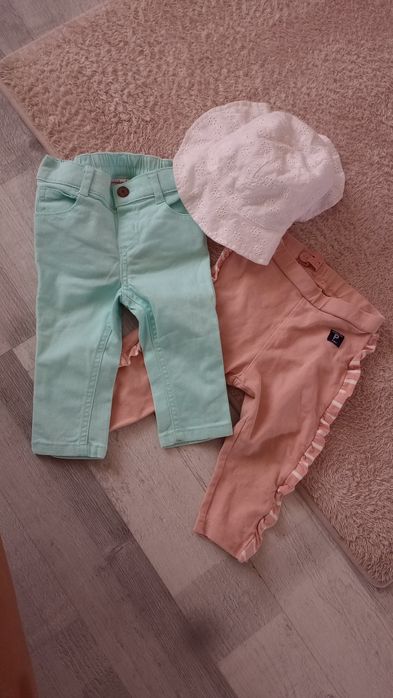 Jeansy getry kapelusz haft zestaw na dziewczynkę ok 62-68cm