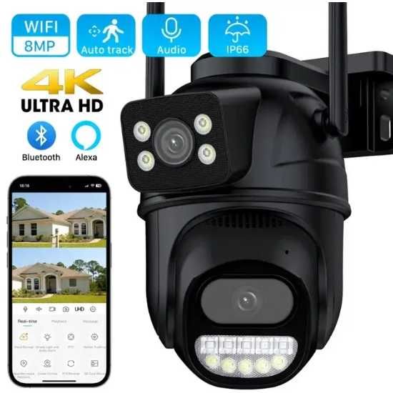 Вулична IP-камера A33H 8 МП | 2 об'єктиви | Подвійний екран | PTZ 270°/90° | Wi-Fi 2.4G | iCSee | IP66