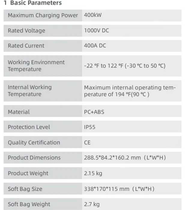 Перехідник CCS2 - GBT 400A 400 кВт TARY | дисплей| Android iOS додаток| адаптер для китайських електромобілів Zeekr, ID4, BYD, Honda, Denza, Xiaomi
