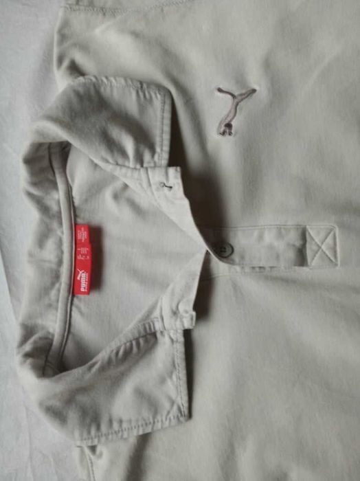 Koszulka beżowa polo - logo z przodu i z tyłu - S/M - "Puma".