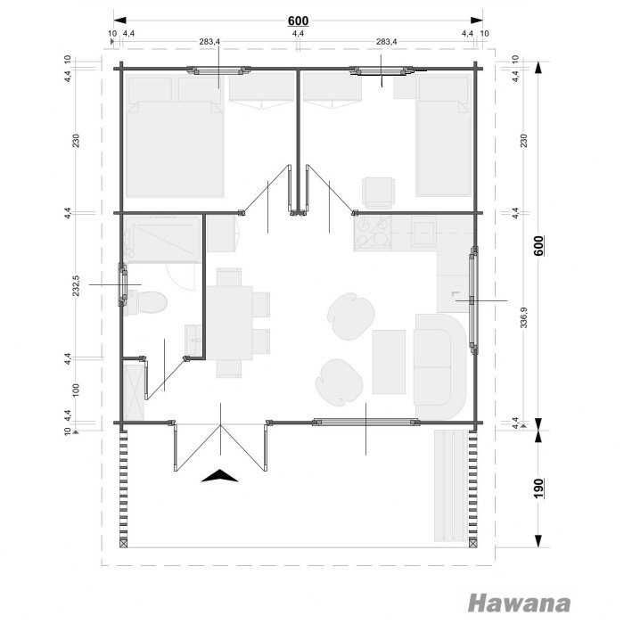 Drewniany domek letniskowy Hawana 33,6 + 11 m2 - ROD, ośrodek, działka