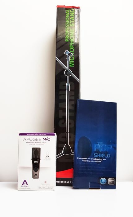 mikrofon Apogee MIC+, filtr POP, statyw - nowy zestaw