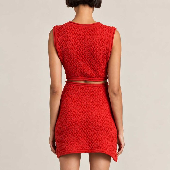 Conjunto Vermelho de Malha Top + Saia com Tiras Red Knit Two-Piece Set S