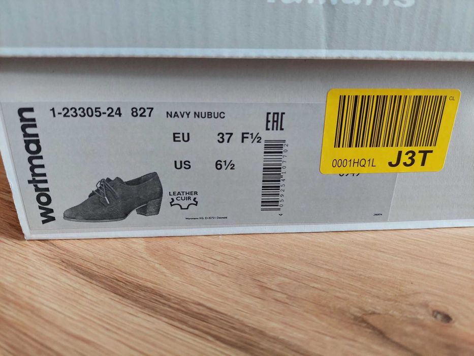 skórzane buty tamaris 37 półbuty granatowe podeszwa anti-slide wiązane