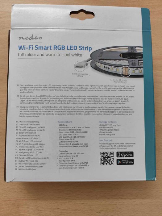 Fita LED (Cores e Branco) inteligente Nedis 5m (compatível c/ Tuya)