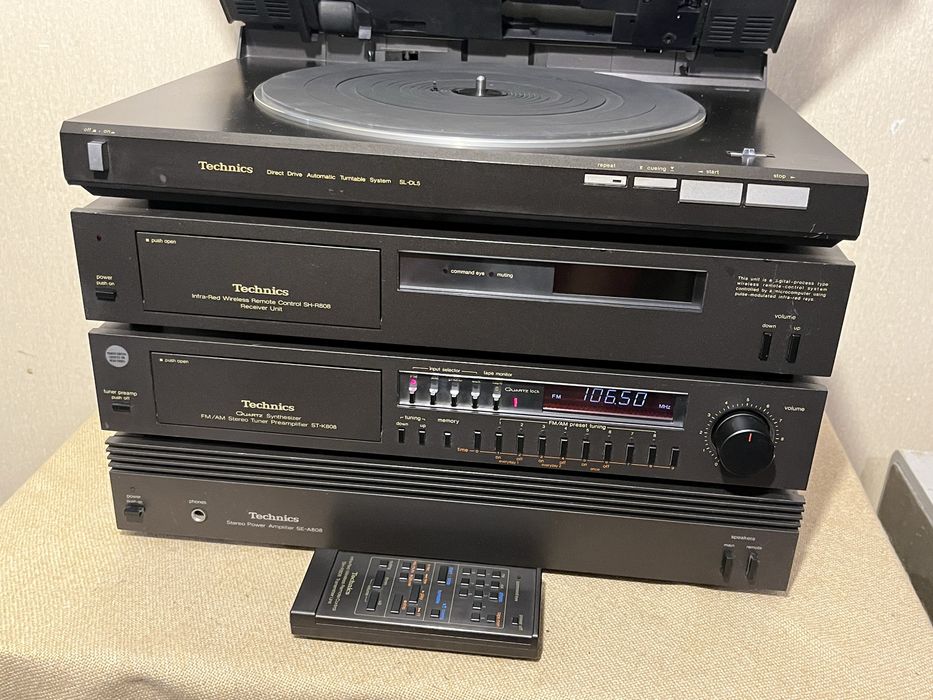 Редкий проигрыватель винила + 2-х блочный усилитель+тюнер TECHNICS SL-DL5 / 808 + Д/У