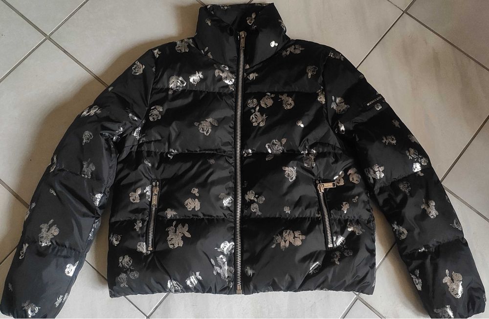Michael Kors Czarna Puchowa Kurtka nadruk L