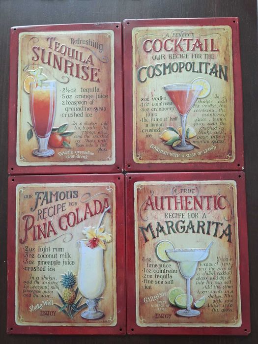 Tabliczka metalowa ozdobna retro vintage, komplet czterech sztuk.