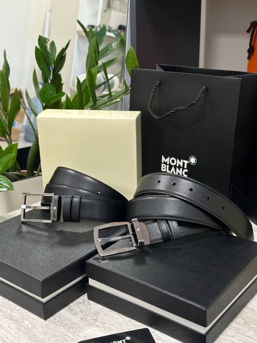 Ремінь чоловічий Montblanc двухсторонній  ремень мужской повний комплект бутика Mont Blanc шкіряний кожаний ремень