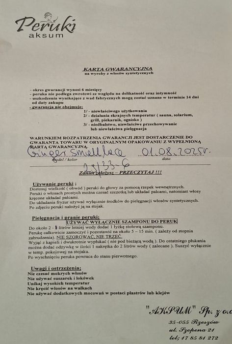 Peruka damska Syntetyczne włosy NOWA