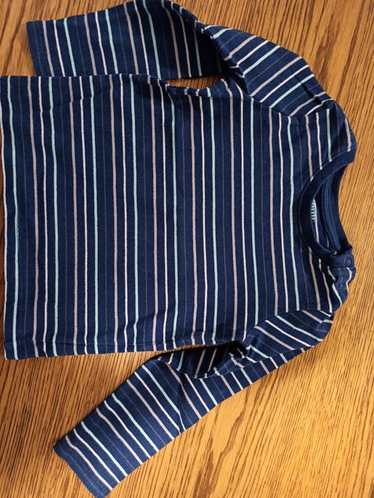 Chłopięca bluzka koszulka z długim rękawem granatowa w paski, 86/92