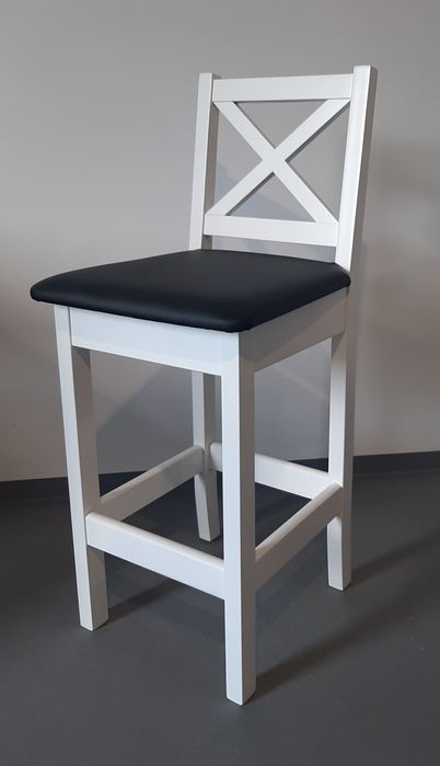 Krzesło barowe drewniane X biały wysokie 60 i 63cm białe krzesła hoker