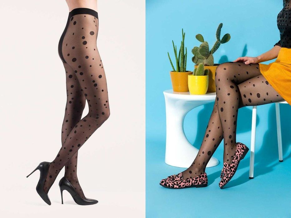 Damskie rajstopy w grochy, rajstopy w kropki GINY czarne - 2/S