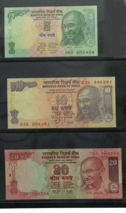 Conjunto notas da Índia e Uzbequistão