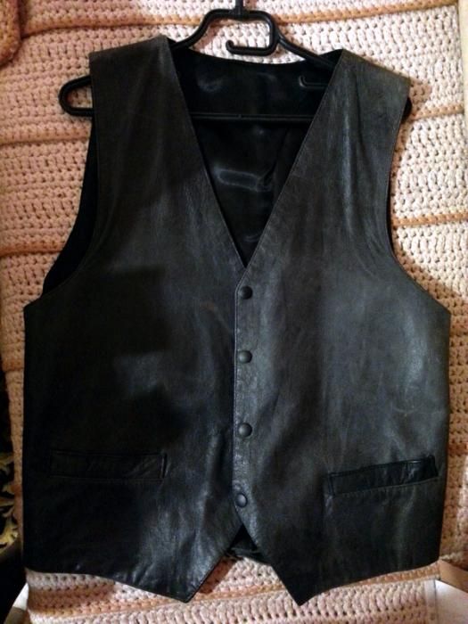 Klasyczna kamizelka męska z natur. skóry, XL, ciem.-szara