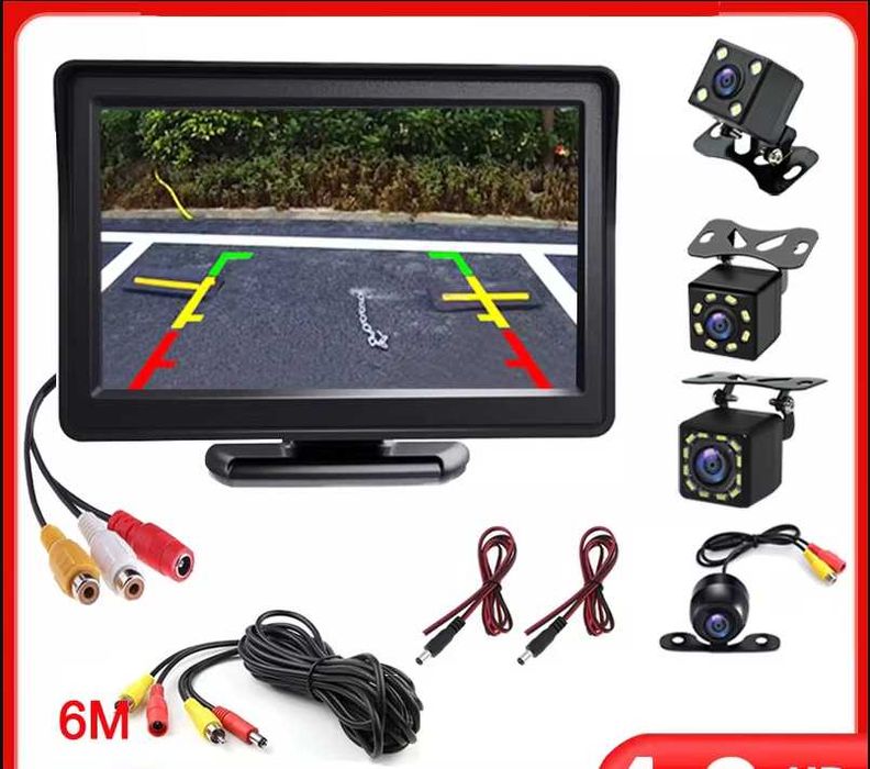 Camera Alta Resolução Marcha-atrás com ou sem fios + Monitor + Cabos